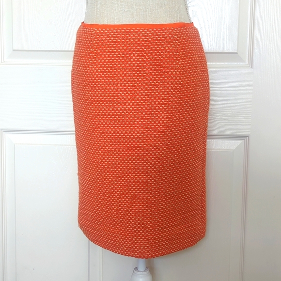 Tory Burch Orange-CreamTweed Pencil Skirt with Metallic Thread Detail - Picture 1 of 7